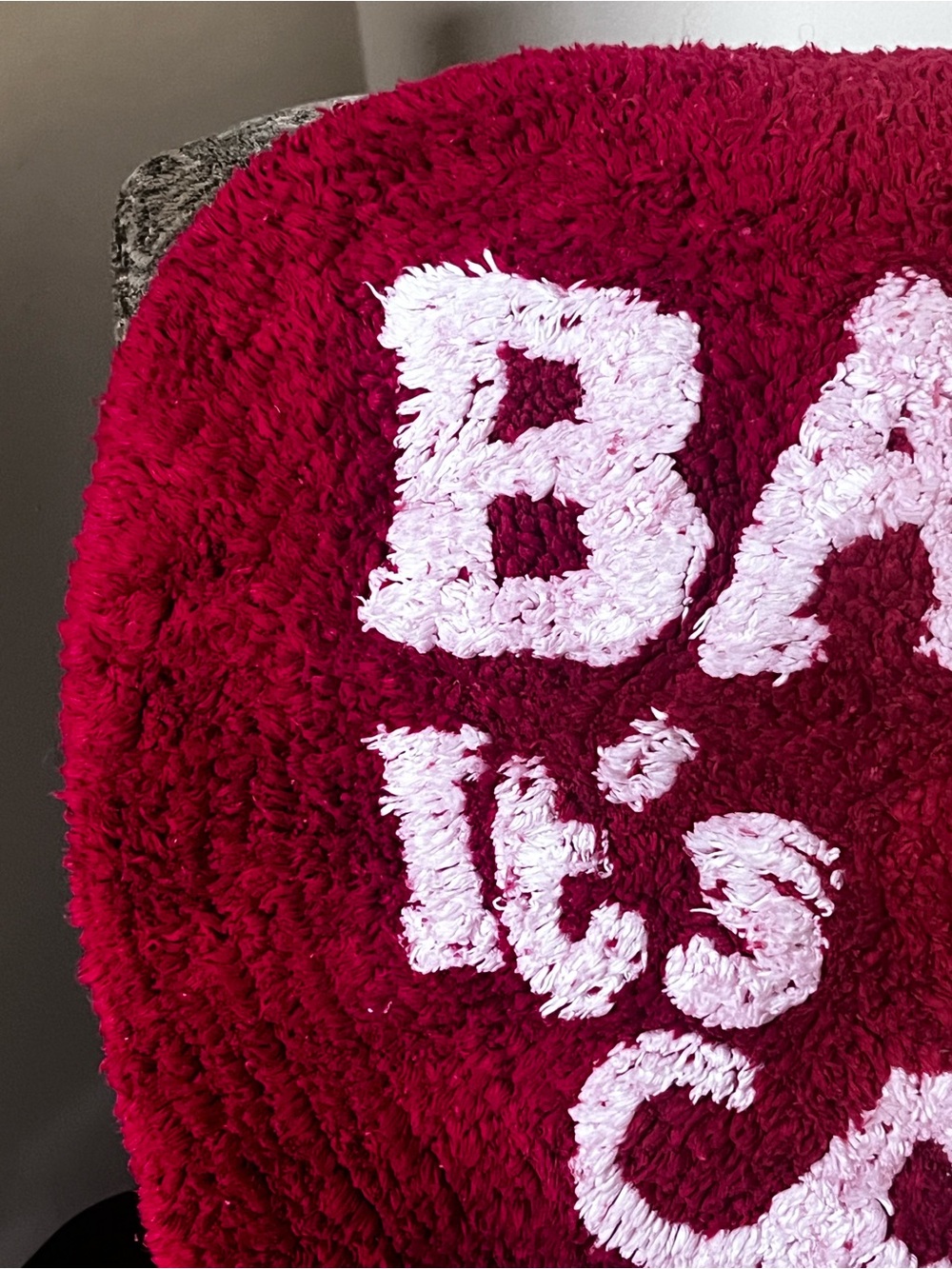 Canon red Round Bath Rug with White Script - Picture 7 of 13